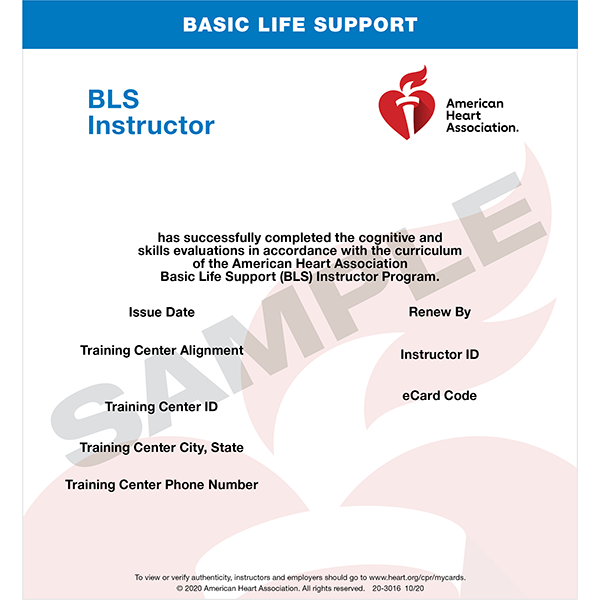 BLS INSTRUCTOR RENEWAL E-CARD (MONITORING REQUIRED)